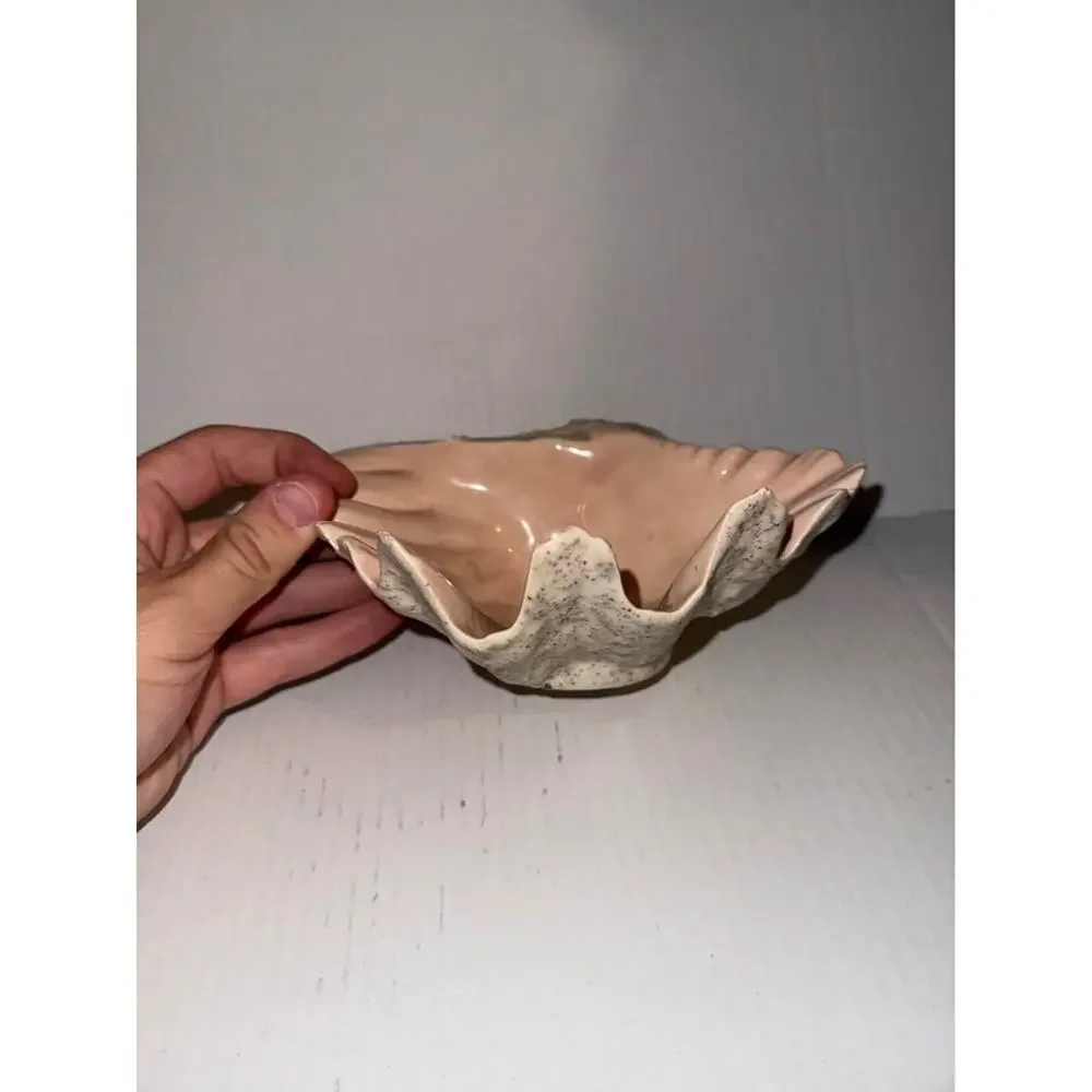 Vintage Large Deco Regency Ceramic Shell Clamshell Bowl Signed